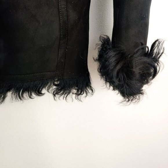 Veronica Beard Huntley Suede and Shearling Double Breasted Blazer in Black 6 - Picture 7 of 12